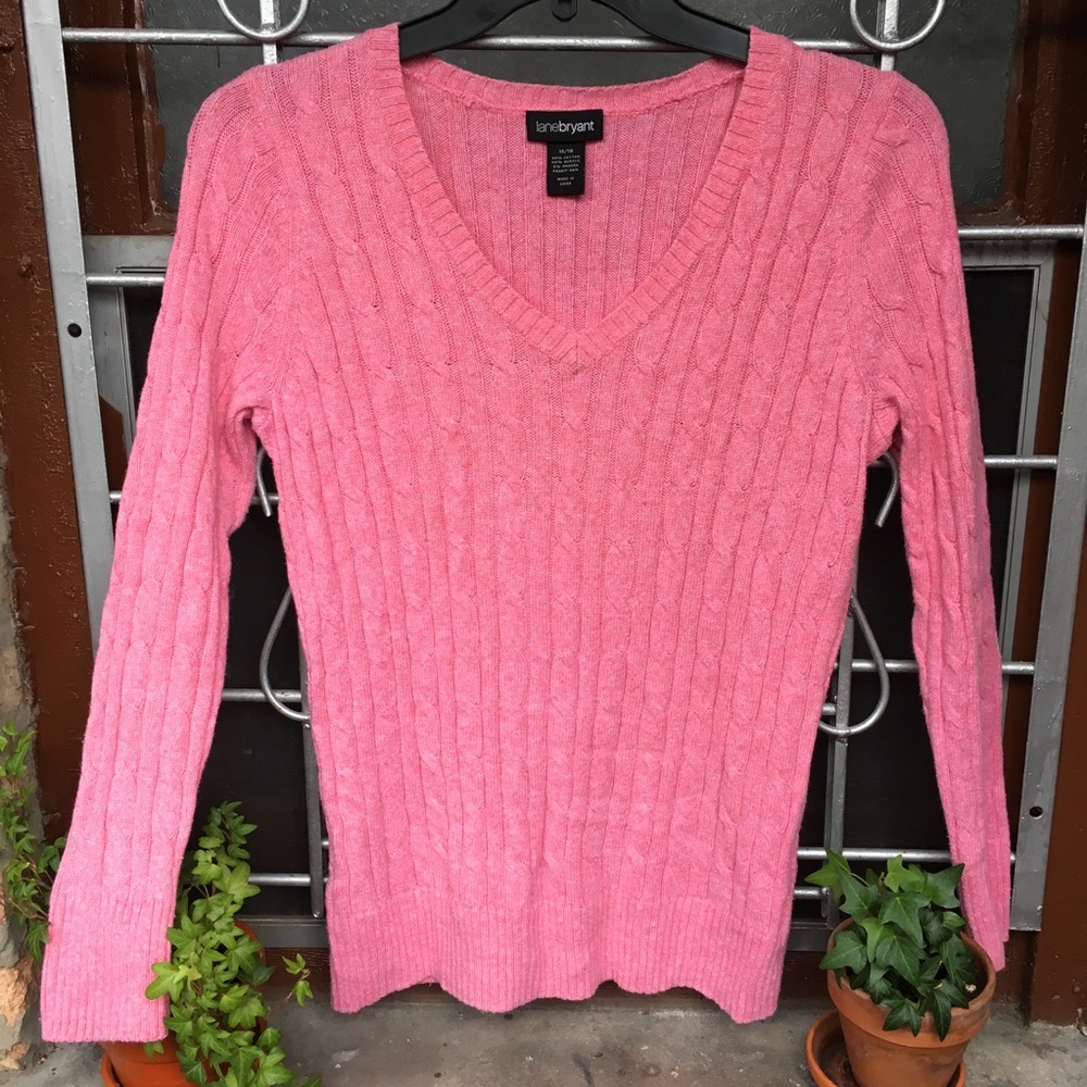 Lane Bryant soft cable knit v neck angora blend 1X